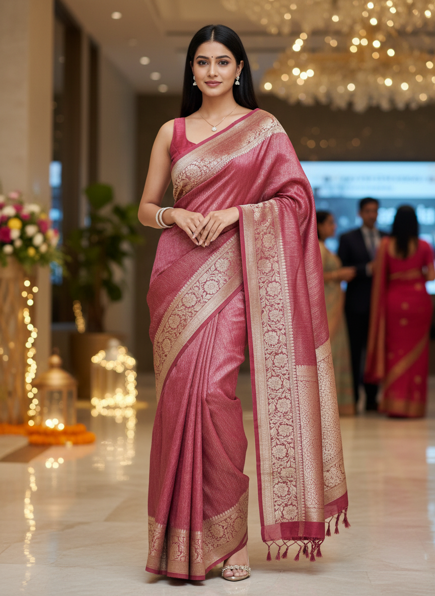 onion color banarasri crush  tissue saree