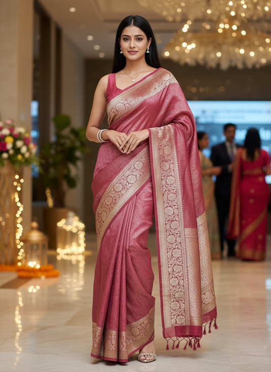 Onion color banarasri crush  tissue saree