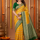 Pure khaddi georgette with golden zari lemon and bottle green saree with silk mark certificate