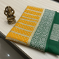 Pure khaddi georgette with golden zari lemon and bottle green saree with silk mark certificate