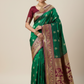 Soft silk bottle green color saree with maroon and golden zari border