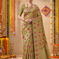 Mehandi color organza banarasi saree. golden zari work and red and rani pink mina work.