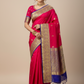 Red soft silk sare with royal blue golden zari border