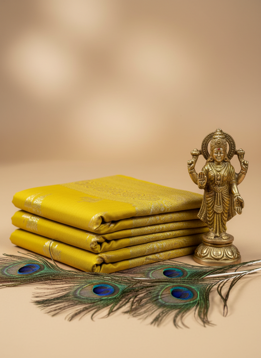 Tussar silk pastel mustard color saree with golden zari work