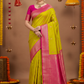 Pastel Mustard Semi Silk Kadiyal Paithani Saree with Traditional Zari Border