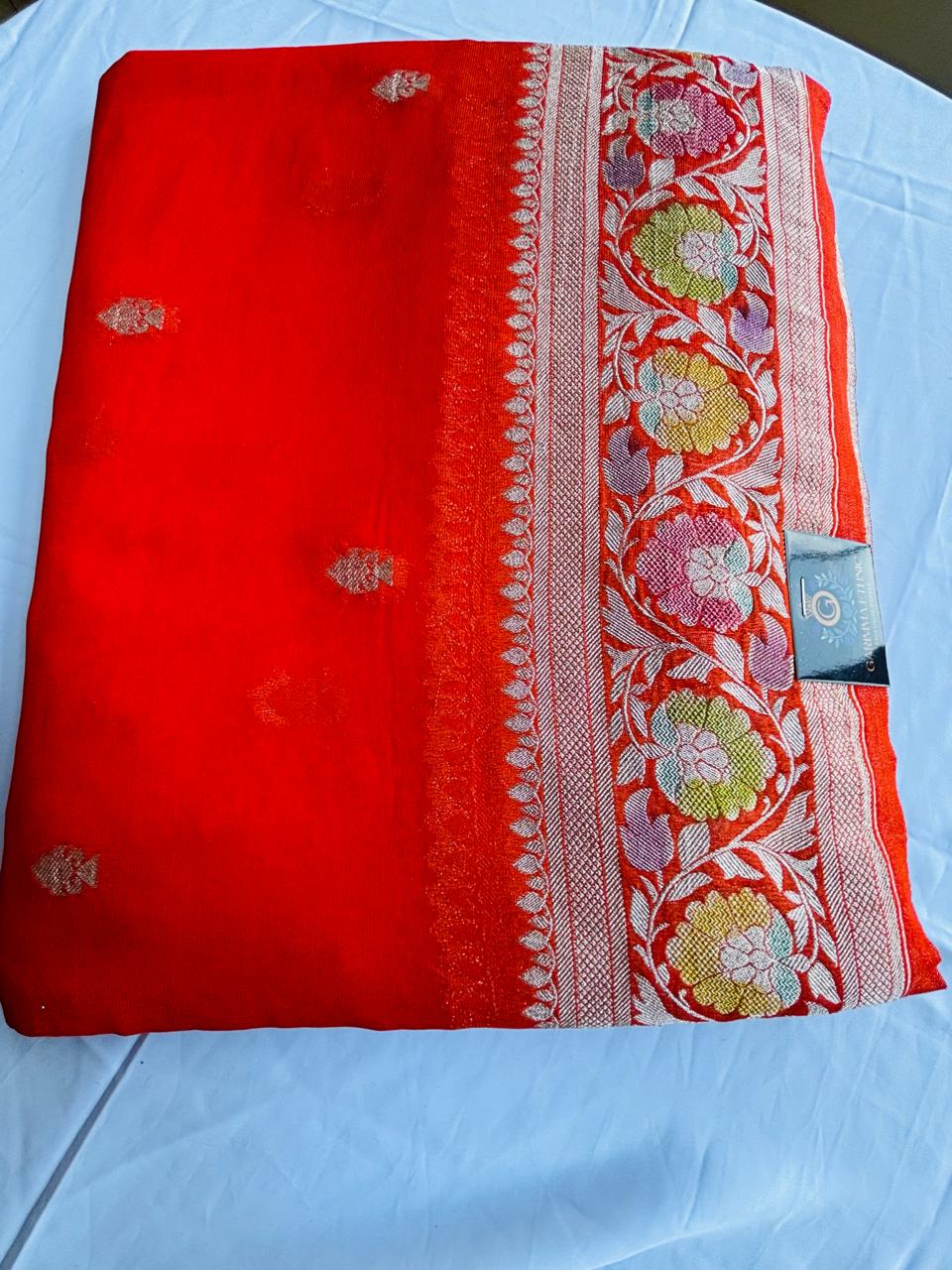 Semi khaddi goergette sarees budget friendly for wedding season banarasi saree.