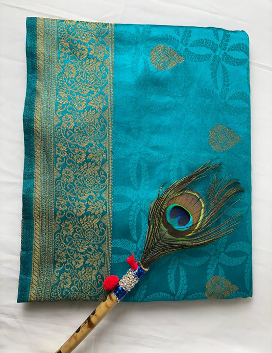 Banarasi mercerize  soft silk saree with different colors and different designs.Golden zari work all over the saree and plane blouse with golden zari border
