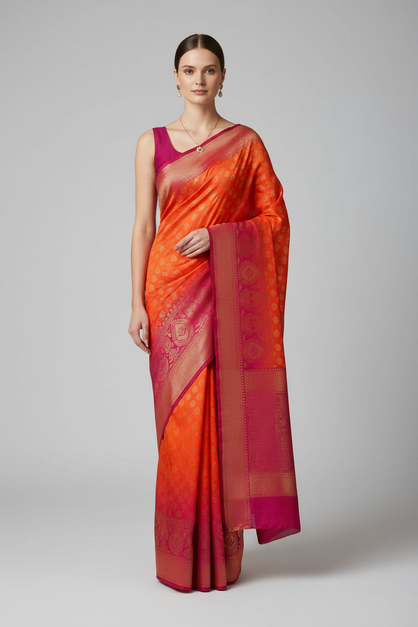 crepe  budget friendly saree. with golden zari work.