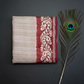 Cotton saree with batik print border.  Knot work and kantha work.Tussar cotton.