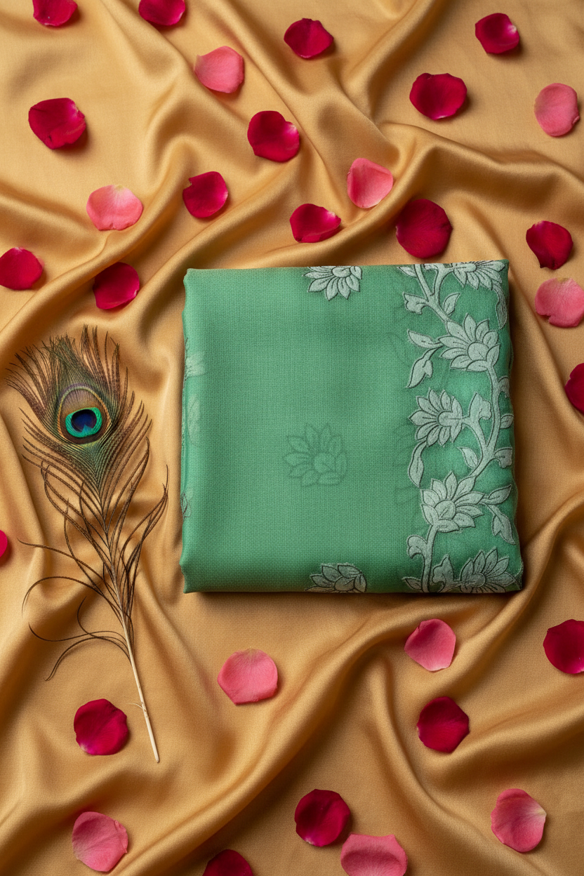 Tissue applique work saree. Beautiful Applique work and cut work all over the border.