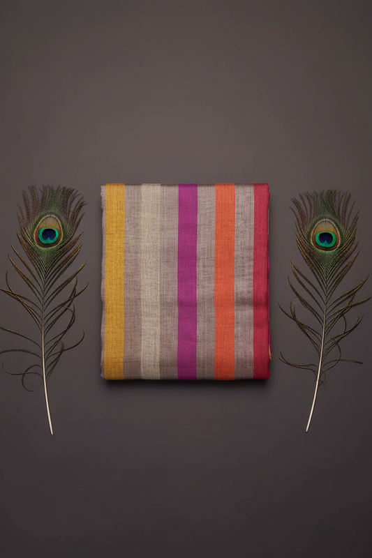 Linen Cotton Sare With Solid Standing Lines Vibrant Contrast Colors