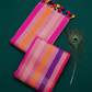 Linen Cotton Sare With Solid Standing Lines Vibrant Contrast Colors
