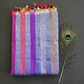 Linen Cotton Sare With Solid Standing Lines Vibrant Contrast Colors