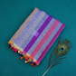 Linen Cotton Sare With Solid Standing Lines Vibrant Contrast Colors