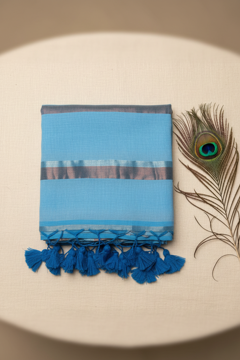 Cotton Saree .Soft Fabric. Shimmery  Solid Standing Lines.