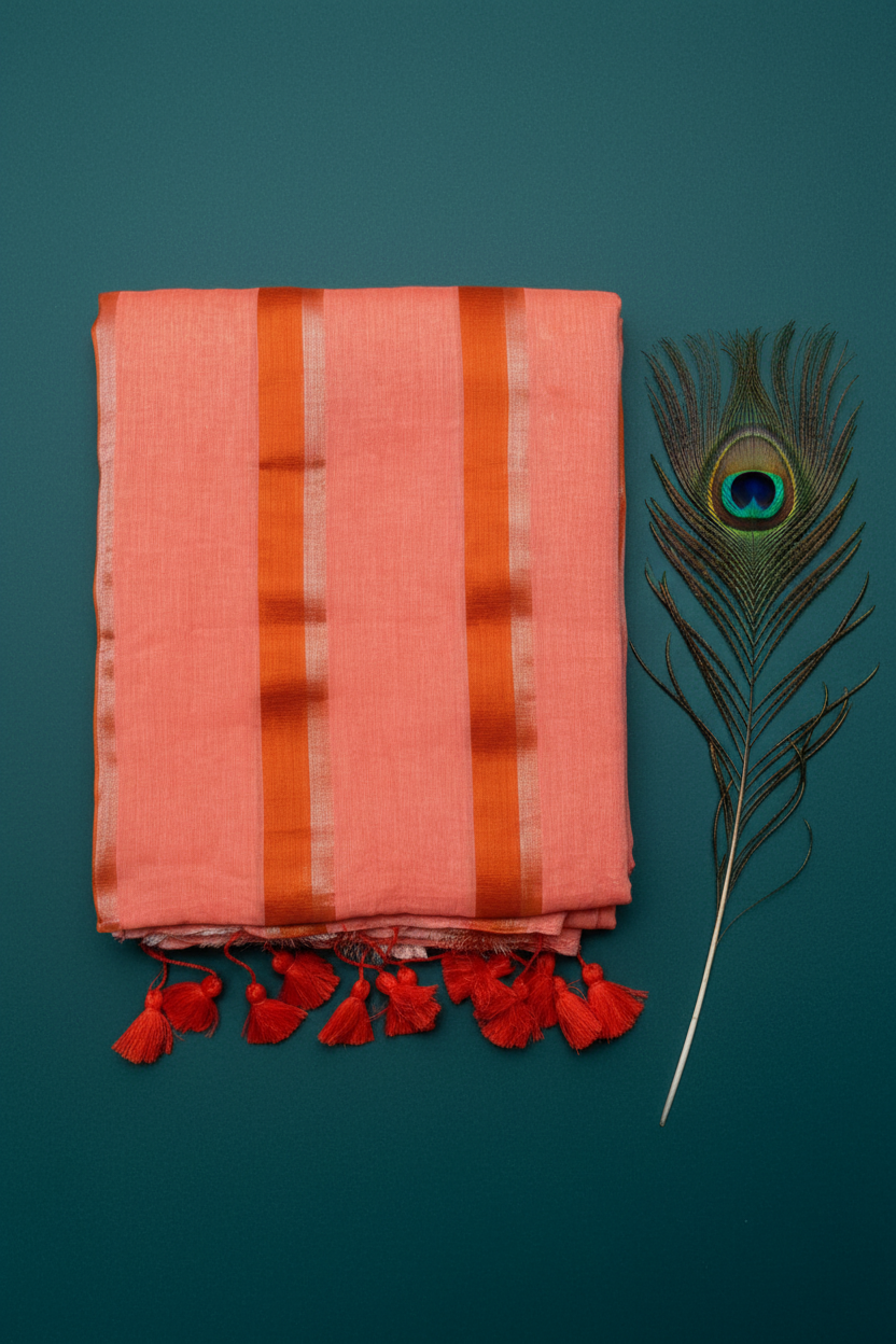 Cotton Saree .Soft Fabric. Shimmery  Solid Standing Lines.