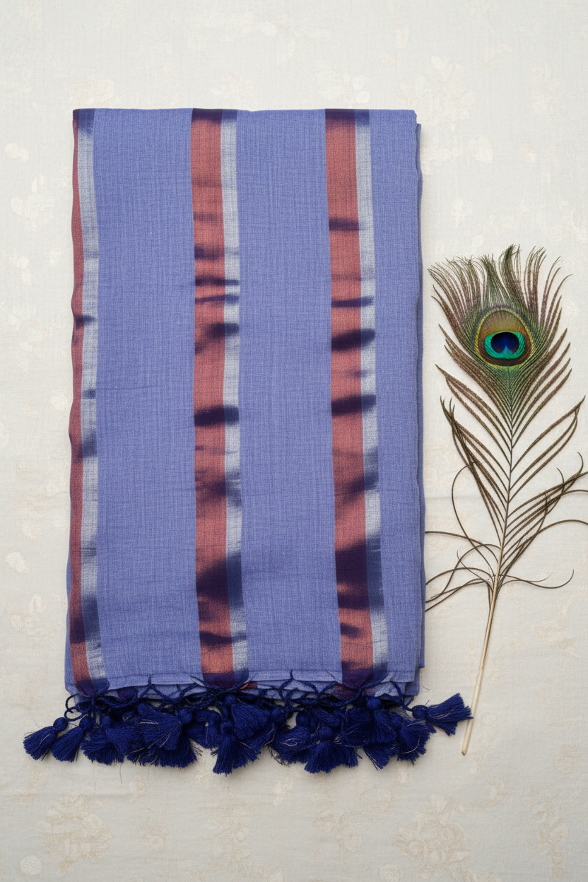 Cotton Saree .Soft Fabric. Shimmery  Solid Standing Lines.
