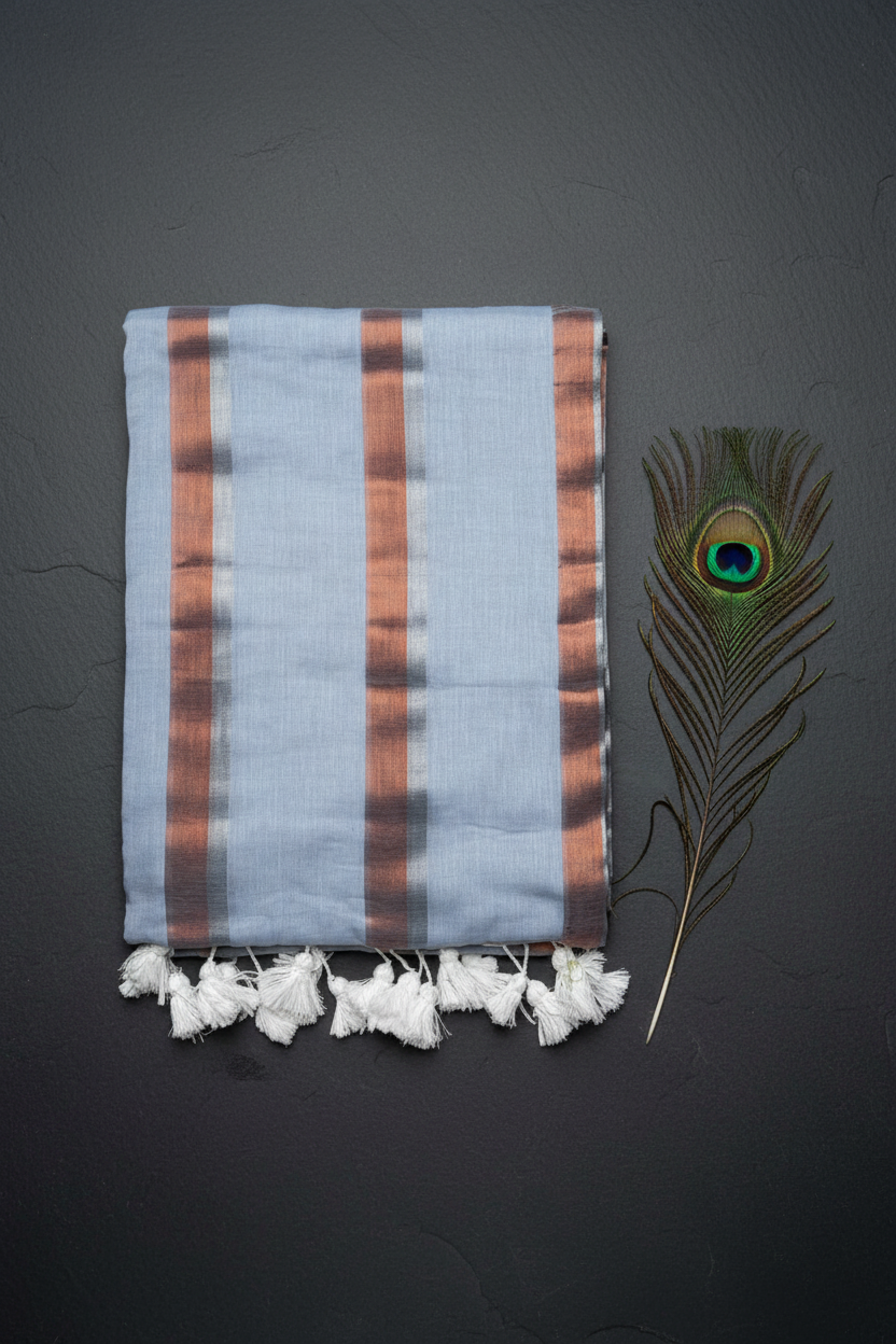Cotton Saree .Soft Fabric. Shimmery  Solid Standing Lines.