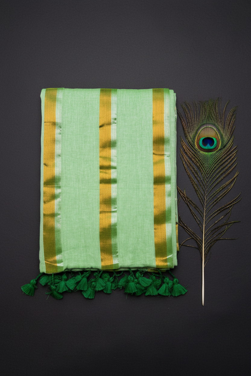 Cotton Saree .Soft Fabric. Shimmery  Solid Standing Lines.