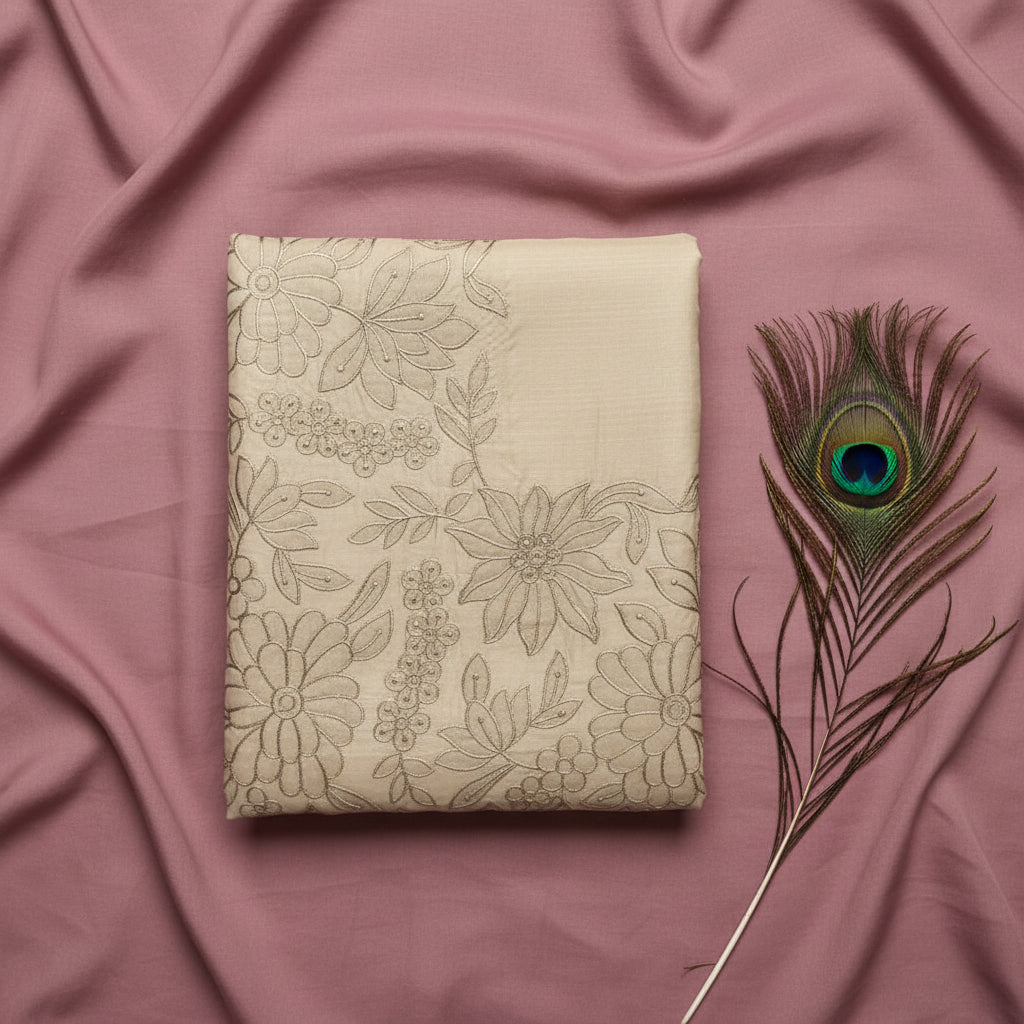 Tissue Aplique Work Saree. Elega.nt flower design