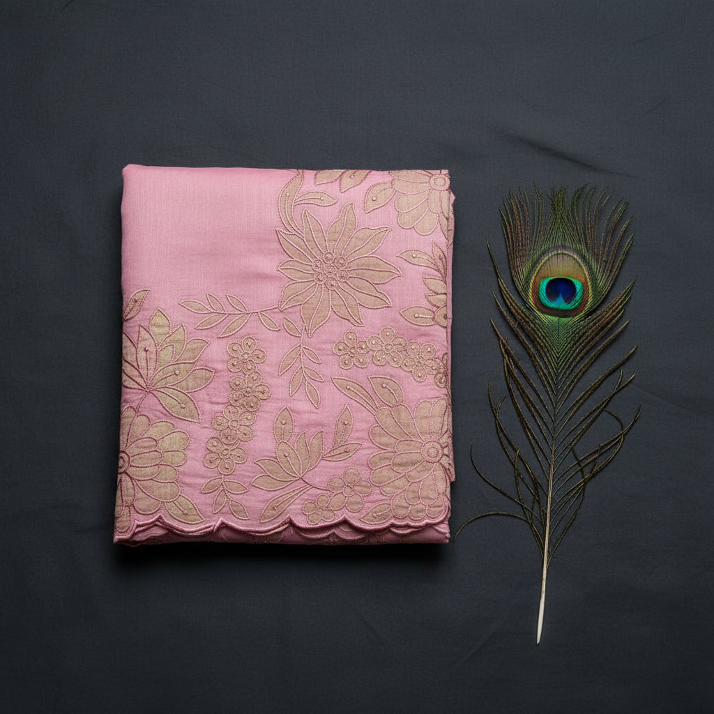 Tissue Aplique Work Saree. Elega.nt flower design