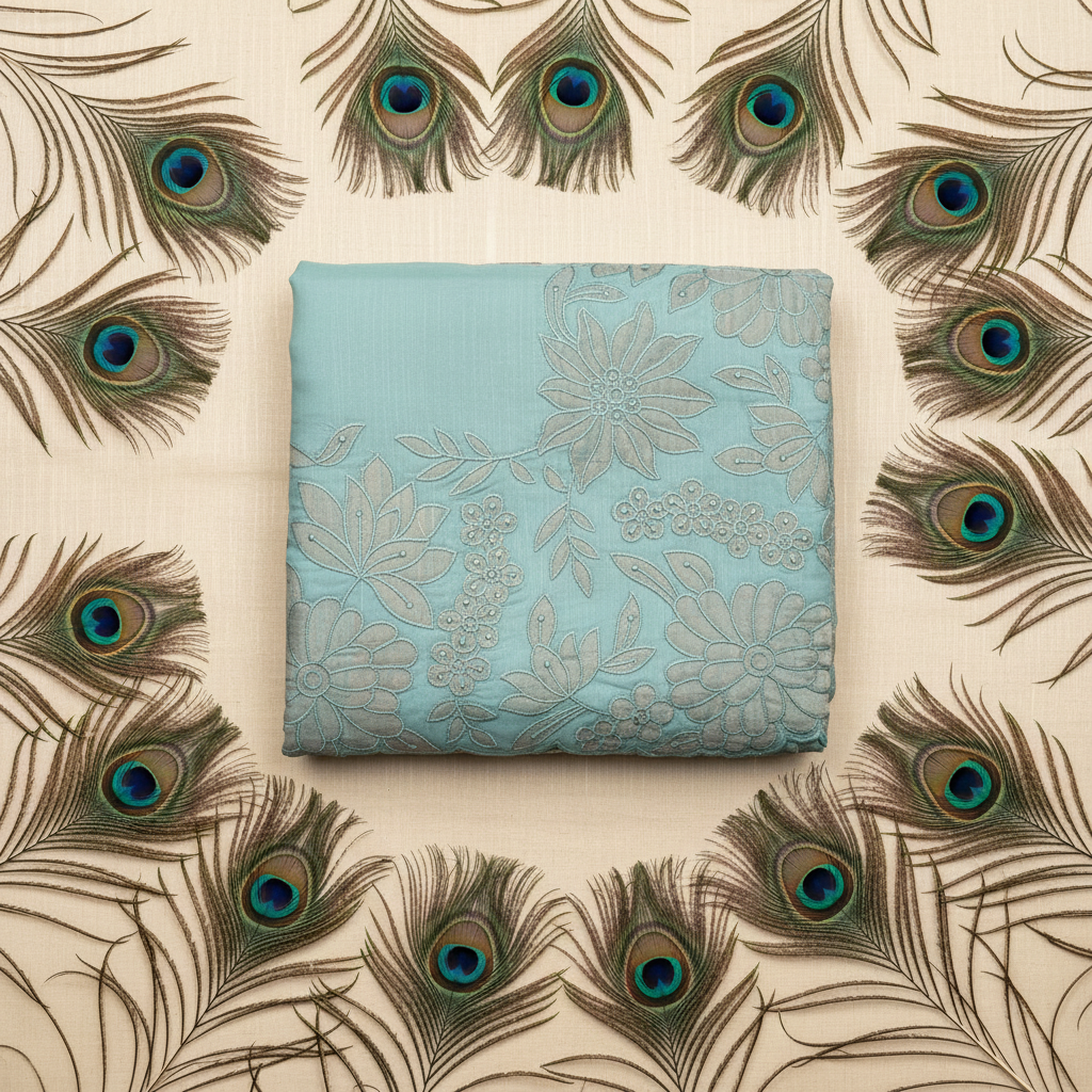 Tissue Aplique Work Saree. Elega.nt flower design