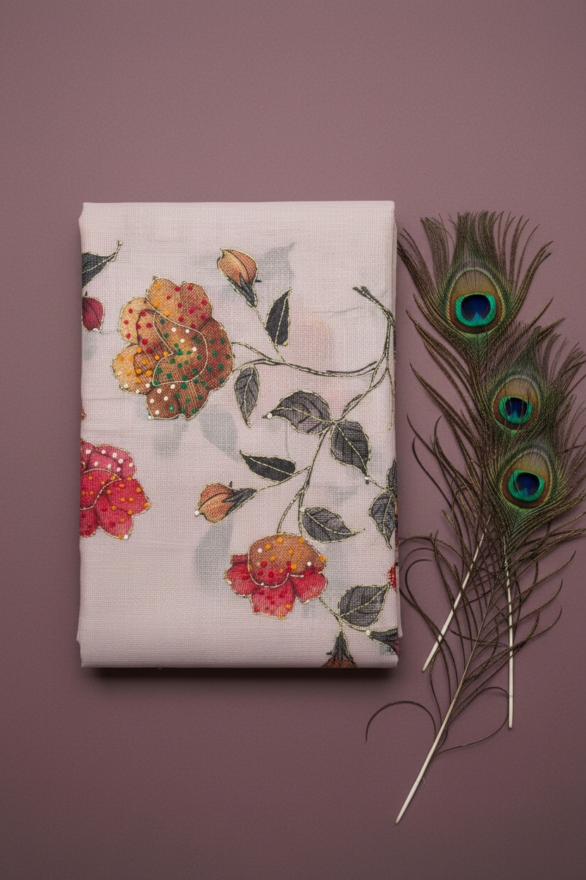 Kota Cotton Saree  With Kantha Work and Knot Work.