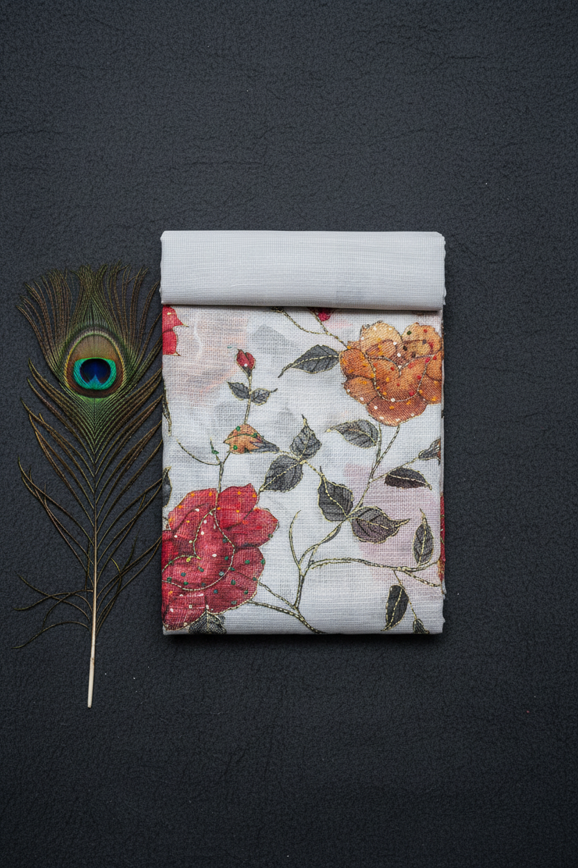 Kota Cotton Saree  With Kantha Work and Knot Work.