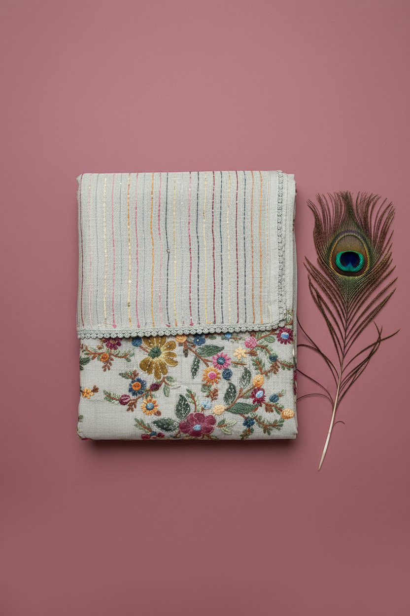 Cotton Saree With Thread Work Embriodery.