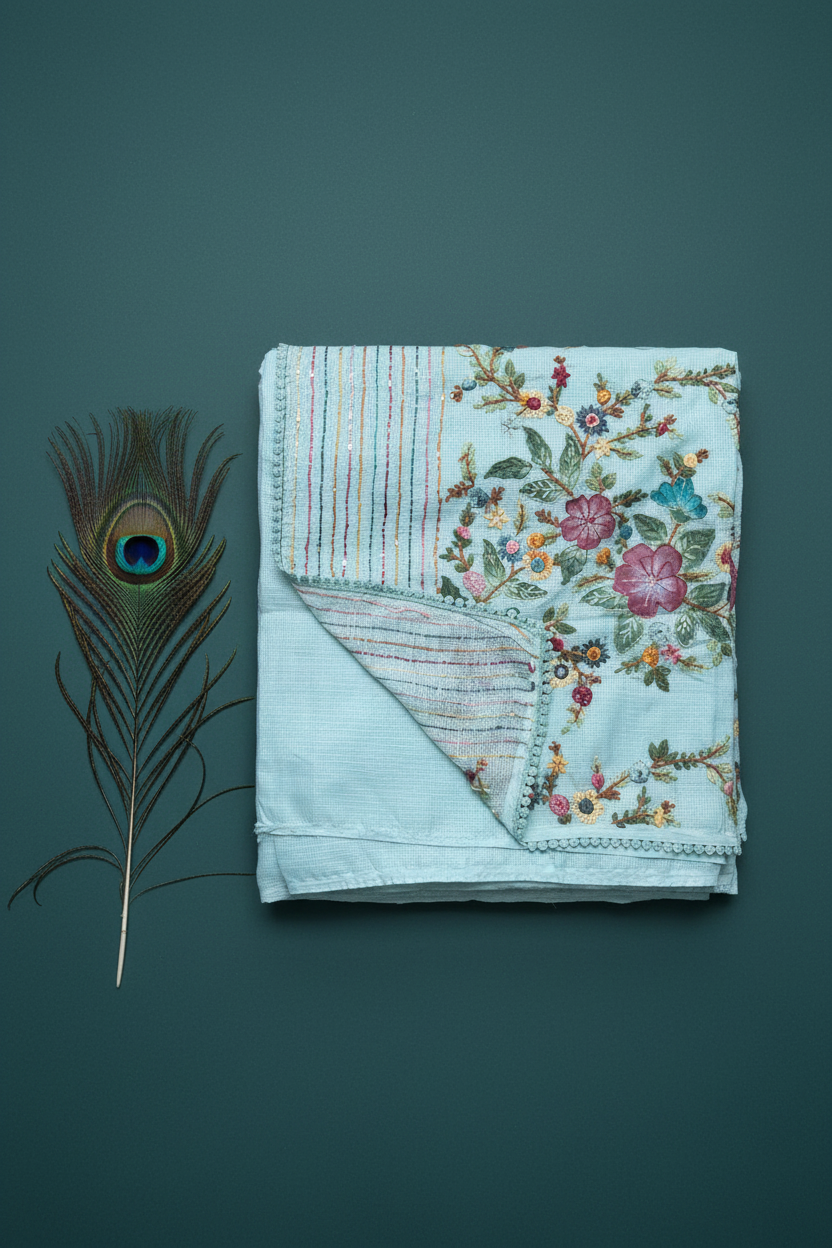 Cotton Saree With Thread Work Embriodery.