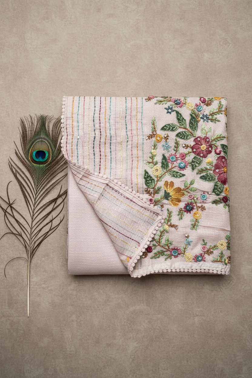 Cotton Saree With Thread Work Embriodery.