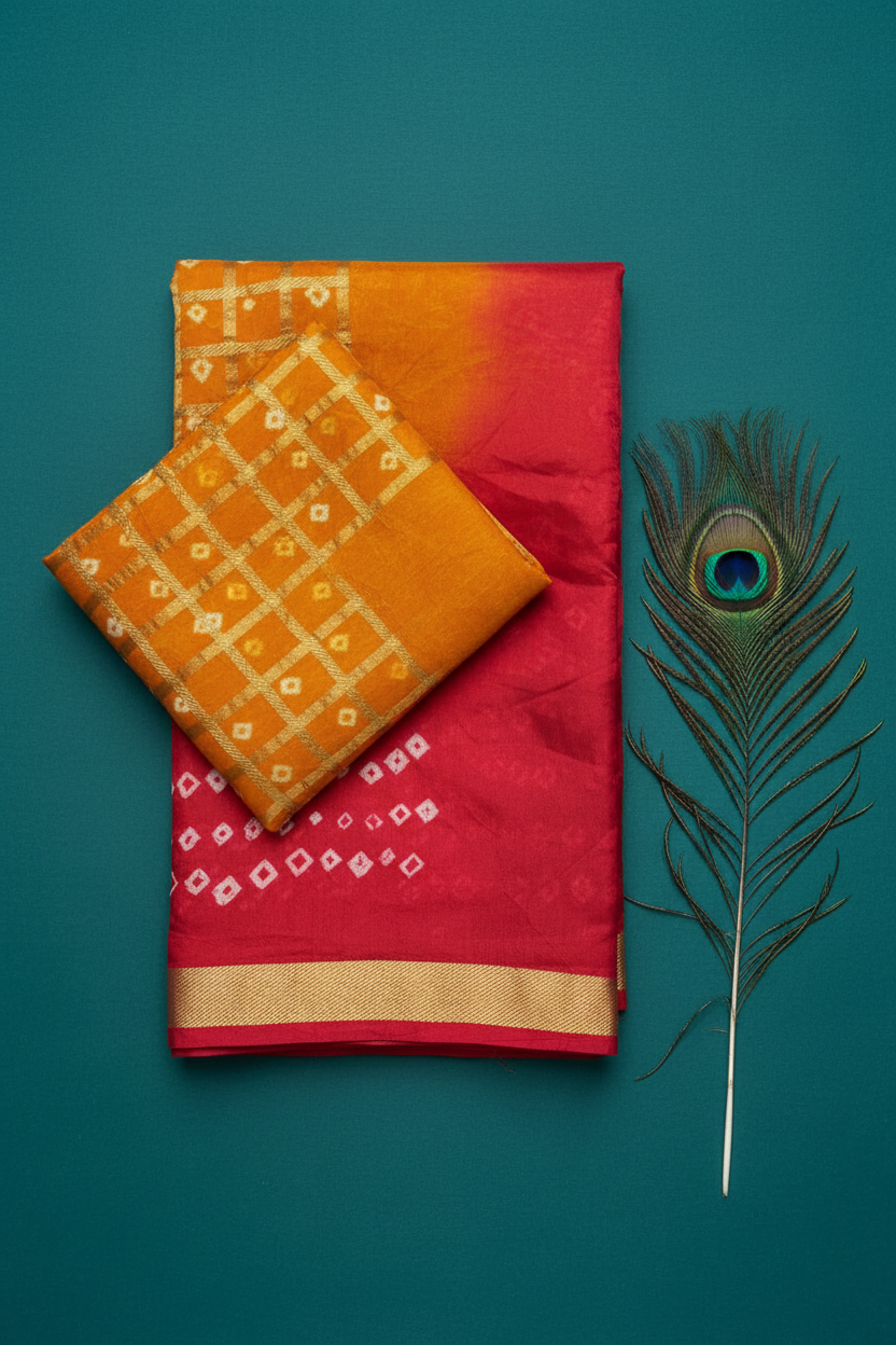 Small Checks Bandhani Saree.