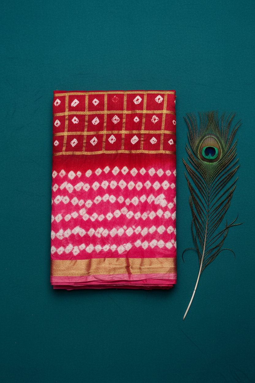 Small Checks Bandhani Saree.