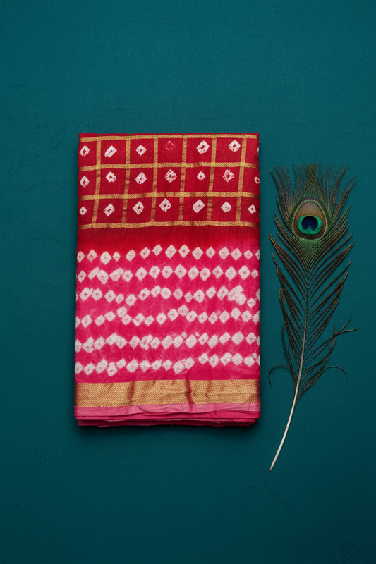 Small Checks Bandhani Saree.