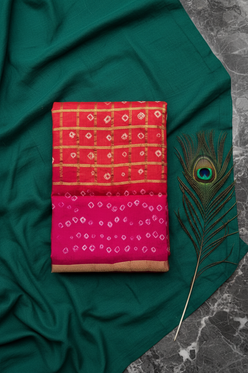 Small Checks Bandhani Saree.