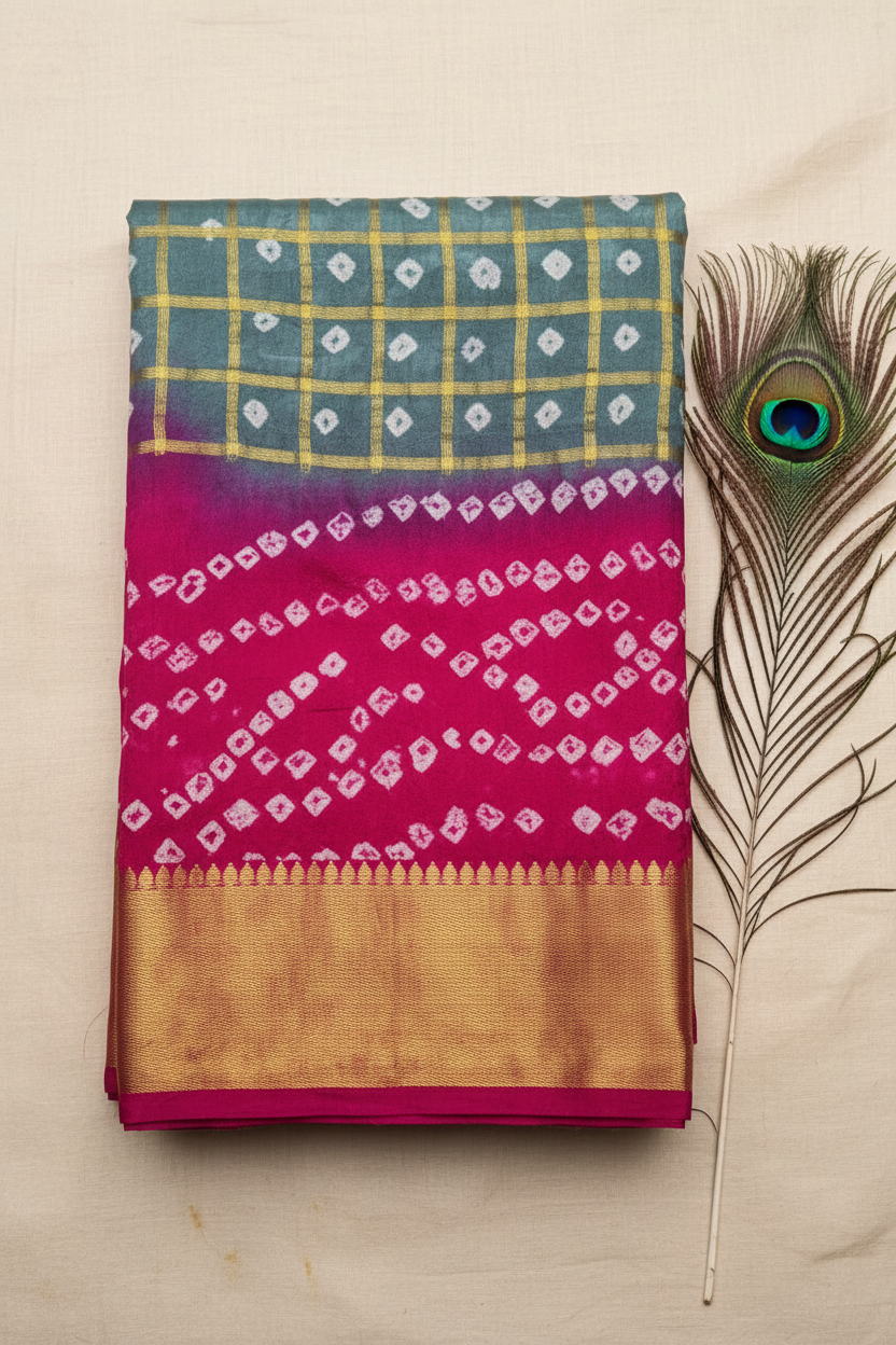 Small Checks Bandhani Saree.