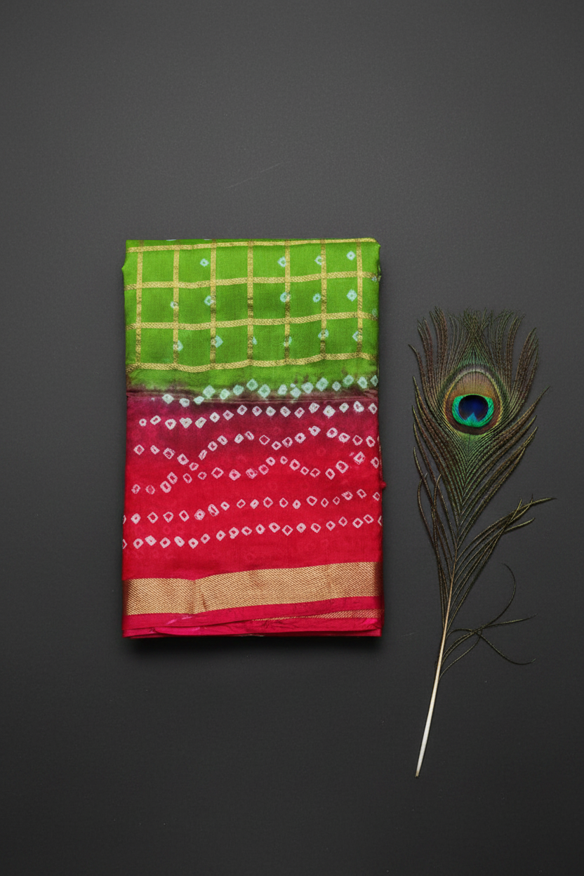 Small Checks Bandhani Saree.