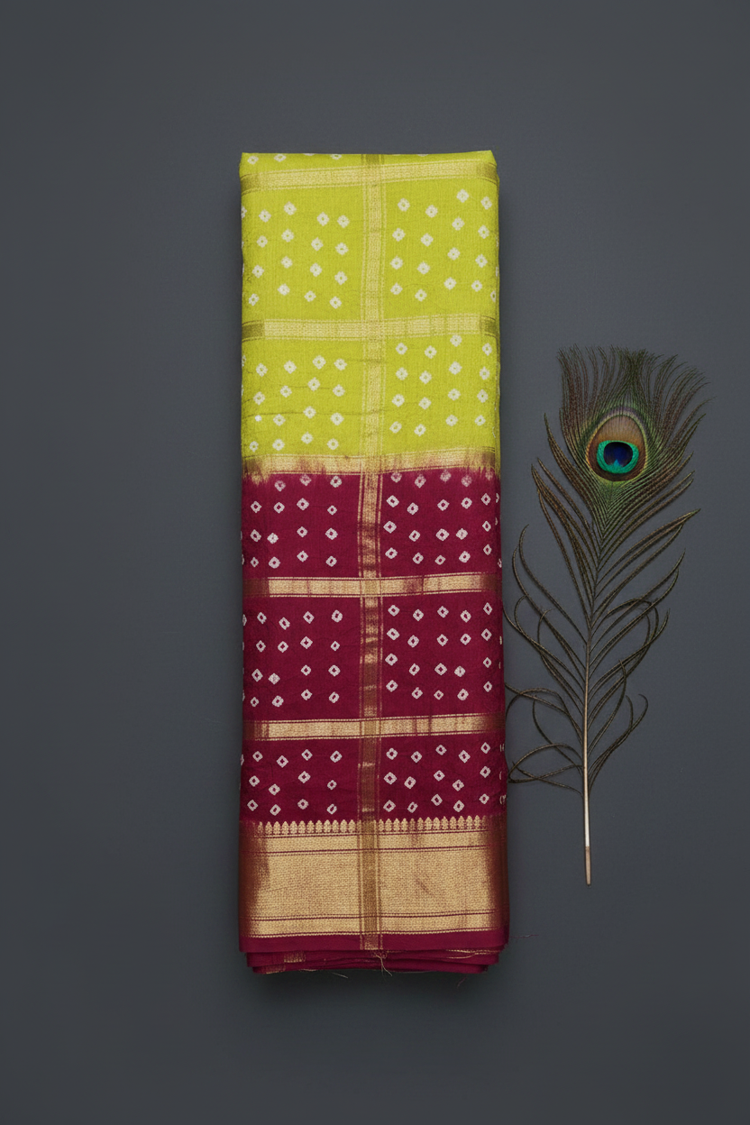 Big Checks Bandhani Saree