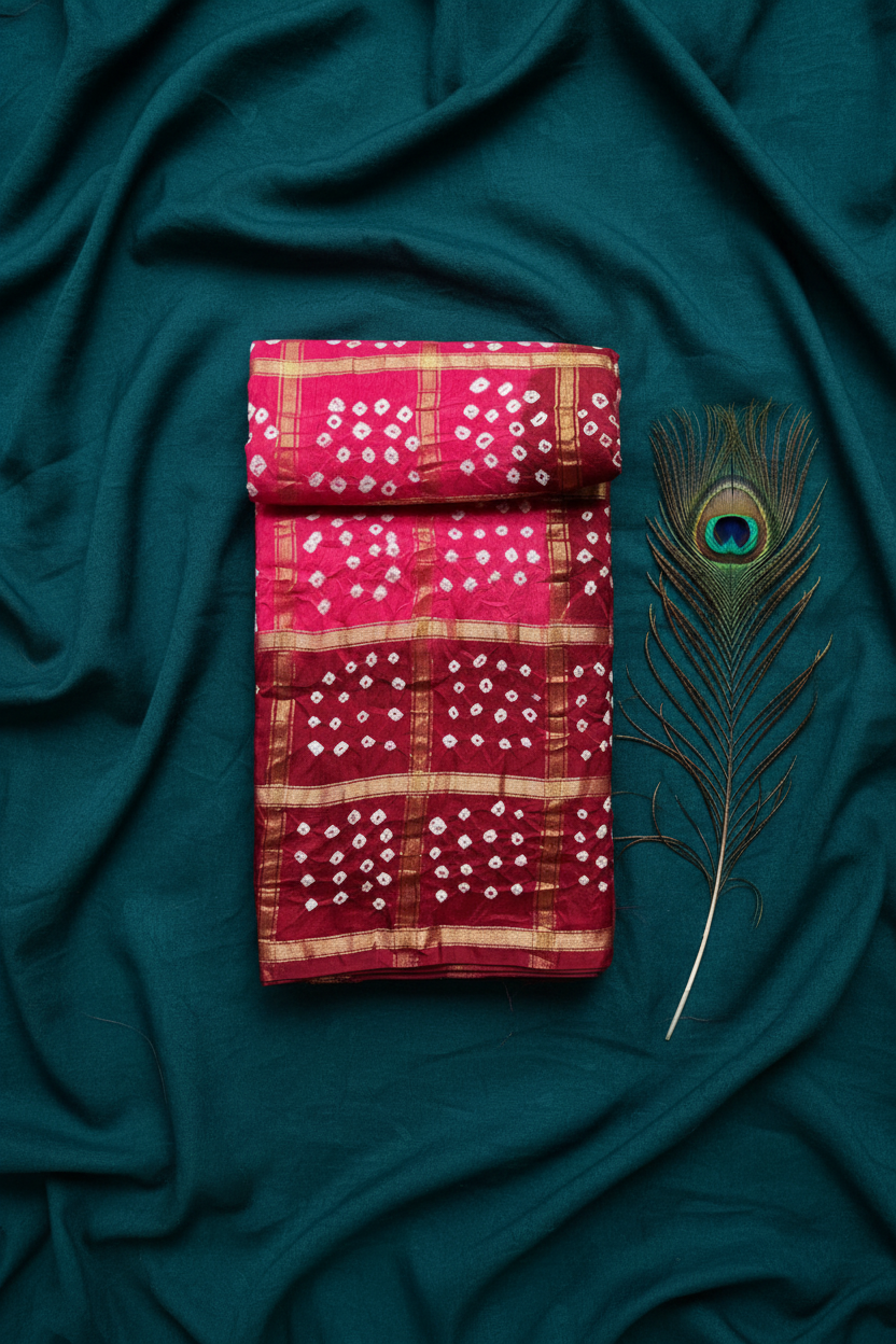 Big Checks Bandhani Saree