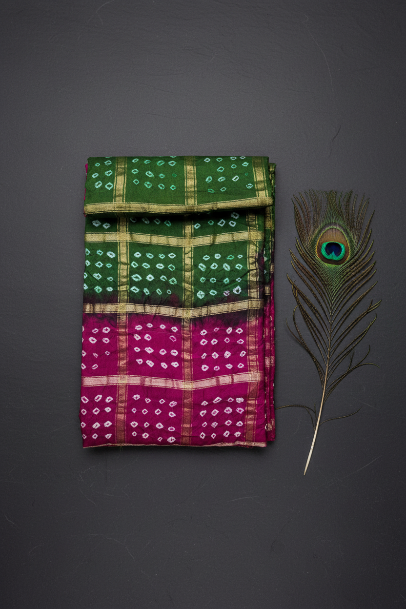 Big Checks Bandhani Saree