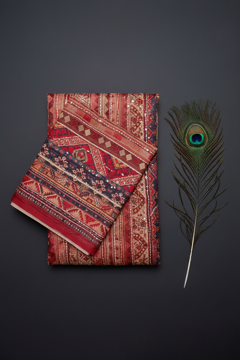 Chanderi Cotton Saree With Kantha Work.