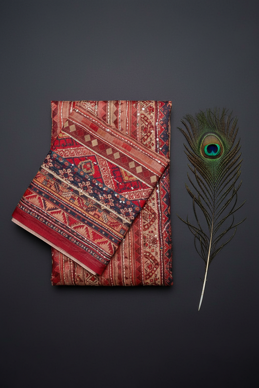 Chanderi Cotton Saree With Kantha Work. And bullion knot work.