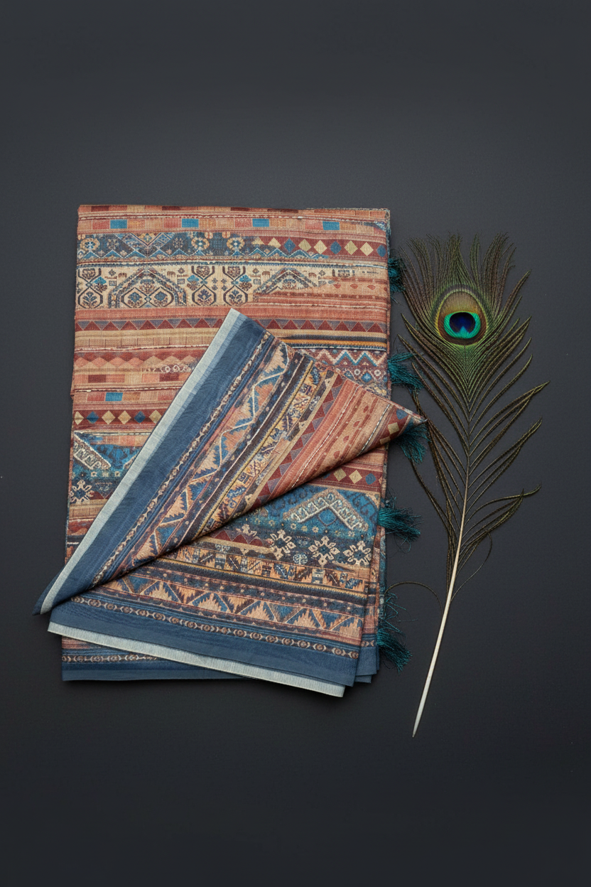 Chanderi Cotton Saree With Kantha Work.