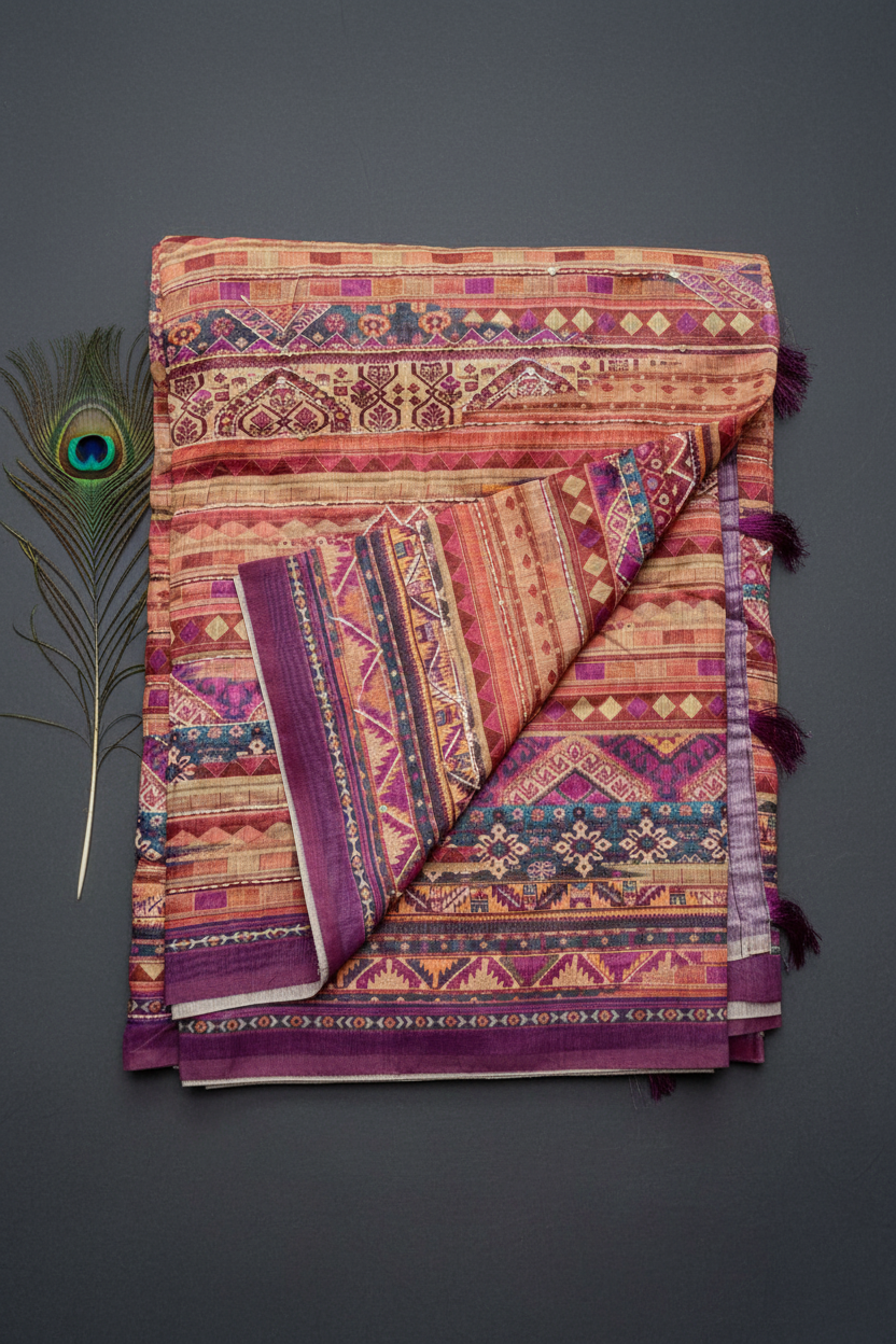 Chanderi Cotton Saree With Kantha Work.