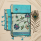 Linen Silk Saree With Golden Zari Border and Beautiful Pallu.