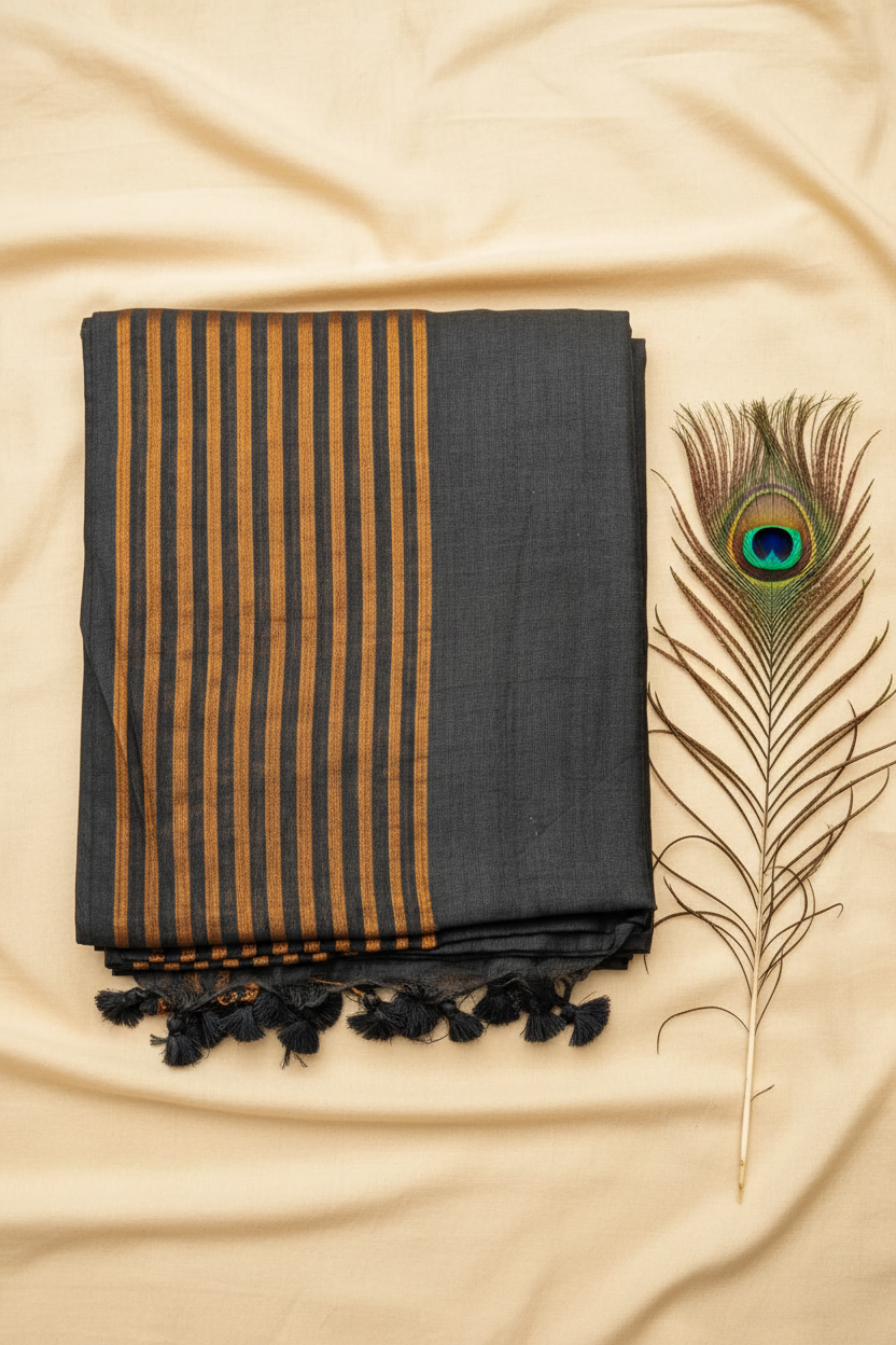 Cotton Saree. Soft Fabric .plain saree  with Standing Line Border.