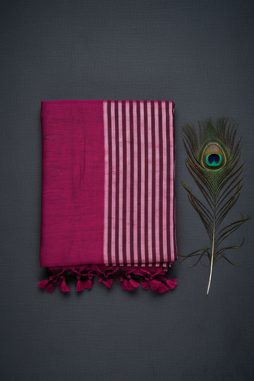 Cotton Saree. Soft Fabric .plain saree  with Standing Line Border.