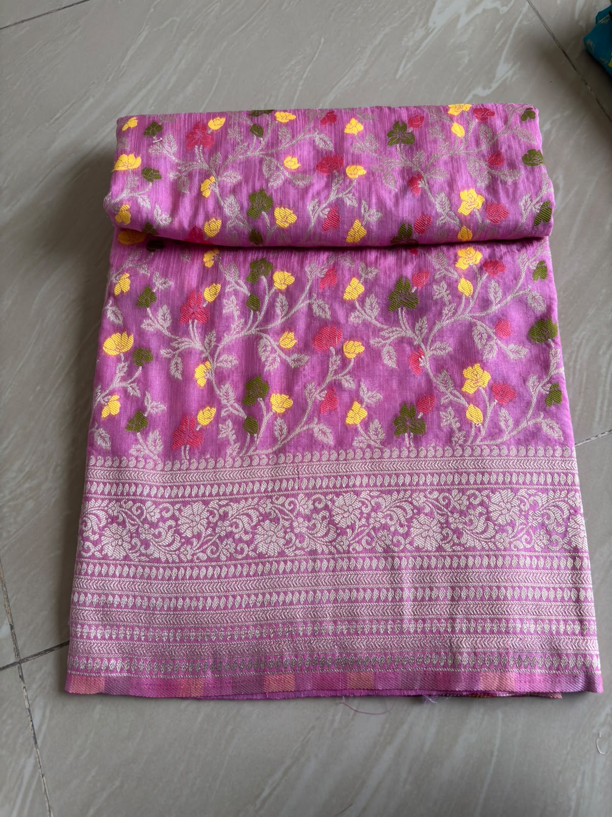 Linen Silk Golden Zari Work Saree.  Jaal Pattern