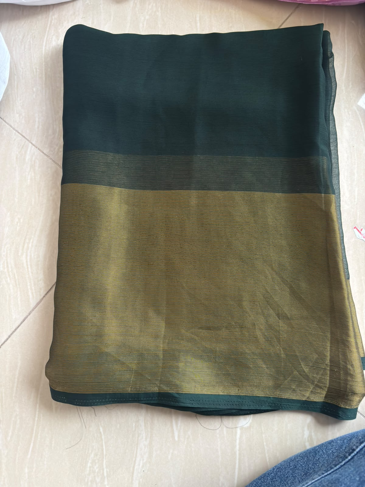 Chiffon sarees with big golden border . Three elegant colors