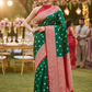 Dark bottle green and dark red very elegant combination in mercerise silk banarsi silver zari work